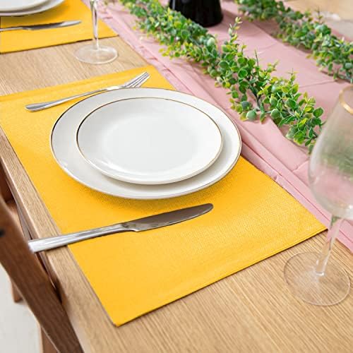Cloth Yellow Placemats Set of 8, Linen Type Fabric Placemats Machine Washable Heat Resistant Placemats Polyester Place Mats for Halloween, Thanksgiving and Christmas Dining Table (Yellow) - Image 5