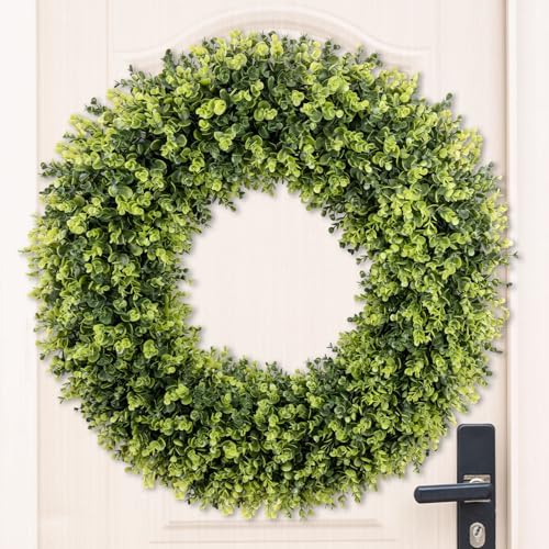 HUZIYAHAN 32 Inch Extra Large Boxwoods Green Spring Artificial Wreath for Front Door, Year Round Spring Summer Winter Wreaths for Wall Window Porch Home Farmhouse Outdoor Outside Indoor Decorations by HUZIYAHAN