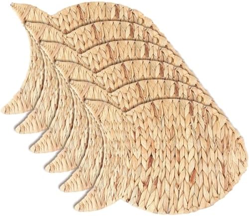 Set of 6 Fish Woven Placemats Water Hyacinth Nautical Placemats by Gandeer