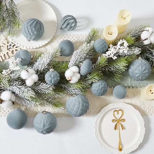 30pcs Velvet Christmas Ball Ornaments, Flocked Shatterproof Christmas Ornaments Hanging Xmas Tree Decorations Set for Home Party Holiday Decor (Multi-Size, Grey) - Image 3