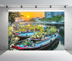 9x6ft Fabric Vietnam Flower Market Backdrop Ho Chi Minh City Canal Flowers Boats Sunset Scenery Background Vietnam Lunar New Year Party Decorations Photo Studio Props - Image 4