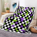 JAWO Halloween Gothic Checkerboard Throw Blanket, Purple Lime Green Black White Plaid Plush Flannel Blanket, Spooky Grid Decor Couch Bed Blanket 60X80 Inches by JAWO