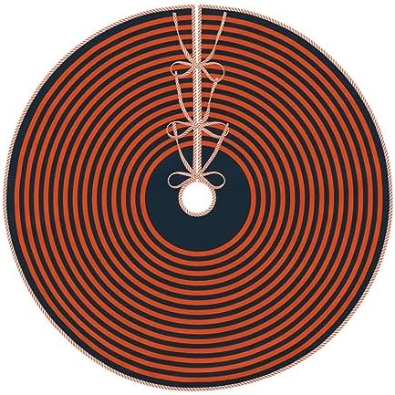 Christmas Tree Skirt 48 Inch, Navy Blue and Orange Striped Holiday - Image 2
