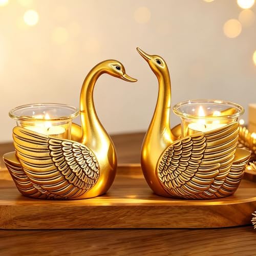 2Pcs Swans Tealight Candle Holder, Home Decor Gifts for Women Her Wife Mom by REFTTENW