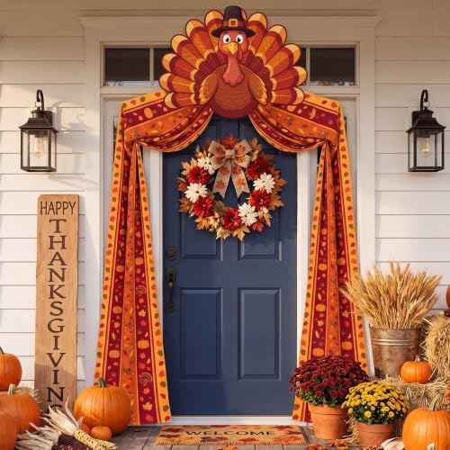 Breling Thanksgiving Porch Decor Pumpkin Turkey Bunting and Turkey Banner - Image 5