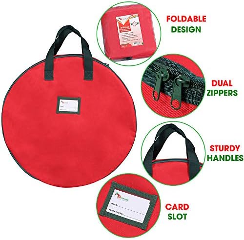 Heavy Duty Christmas Wreath Storage Bag 48" - Handles Made Of Durable 600D Oxford Polyester Material Storage Bag Extra Large 48” Holiday Wreaths Container (Red) - Image 2