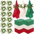 LemonRoad 36 Pcs Cloth Napkins and Napkin Ring Holders, Reusable Fabric for Table Decor Banquet Holiday Dinner Party Supply(Red,Green,White,Norfolk Pine) by Unknown
