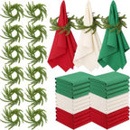LemonRoad 36 Pcs Cloth Napkins and Napkin Ring Holders, Reusable Fabric for Table Decor Banquet Holiday Dinner Party Supply(Red,Green,White,Norfolk Pine) by Unknown