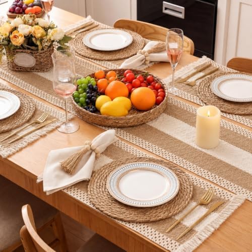 6 Sets Khaki Kitchen Decor,Table Setting Decor with Round Woven,Rectangular,Wooden Bead Napkin Rings,Cloth Napkins,Table Runner & Storage Basket,Natural Burlap Cotton for Kitchen Dining Table Home - Image 6