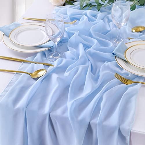 10 Pieces 10Ft Chiffon Table Runners Blue Sheer Rustic Wedding Table Runner Elegant Bridal Party Decorations 27x120 Inches - Image 4
