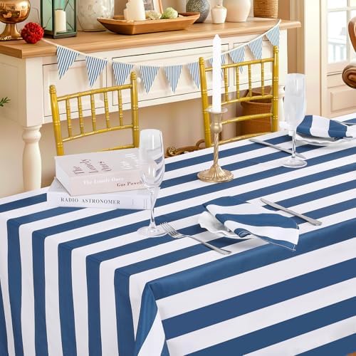 Fanqisi 2 Packs Navy Blue and White Striped Tablecloth 57 x 84 Inch Waterproof Table Cloth Rectangle Table Cover for Birthday Baby Shower Wedding Outdoor Summer Party Decoration - Image 2