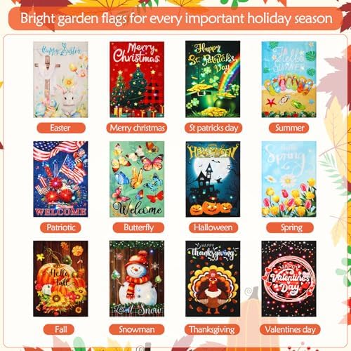 Remagr 12 Pcs Solar Seasonal LED Garden Flags Double Sided Yard Flags Easter Independence Day Summer Butterfly Decorations 12 x 18 Inch Welcome Garden Holiday Yard Outside Lawn Decoration - Image 2