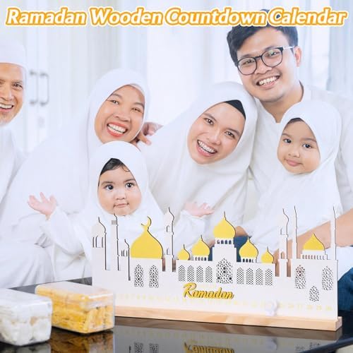 Cinnvoice 2026 Ramadan Advent Countdown Calendar, 20 Inch Ramadan Decoration for Home, Wooden Eid Countdown Gift Islamic Table Centerpiece Reusable Mubarak Mosque Table Decoration for Muslim Gifts - Image 5