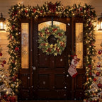 26” Christmas Wreath with Hanger Lights for Front Door Outdoor Evergreen Fir Berry Clusters Pine Cones Winter Décor Indoor Wall Decorations - Image 6
