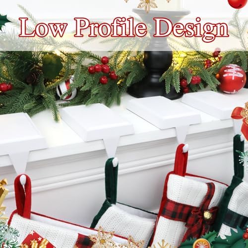 4-Pack Christmas Stocking Holders for Mantel, Weighted Metal Hooks, White - Image 4