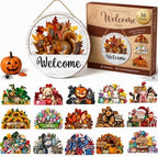 16/14/12PCS Welcome Sign for Front Door Interchangeable Every Season Halloween Christmas with Holiday 12 Inch Wooden Holiday Door Sign Wreaths Seasonal Porch Decor Gift(Set E) by Unknown