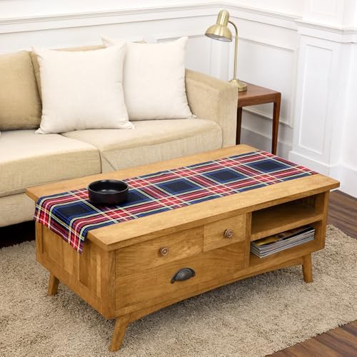 Solino Home 100% Pure Linen Table Runner Black, Stewart Plaid 14 x 48 in by SolinoHome