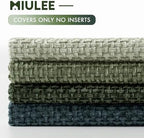 MIULEE Soft Decorative Chenille Pillow Covers Green Navy 18x18 Pack of 4 - Image 6