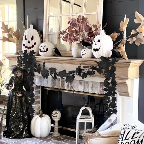48FT Black Halloween Garland 8pcs Maple Leaf, Table Mantel Gothic Decor - Image 5