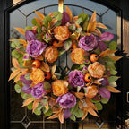 24 Inch Harvest Fall Wreath for Front Door Outside with Orange Purple Peony by CHVista