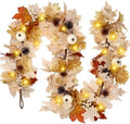 Fall Decor 6FT Lighted Fall Garland with Lights & Timer, Full Autumn Light Up Fall Leaf Mantle Garland with Pumpkin Berries Pinecone, Indoor Fall Thanksgiving Decorations for Home Fireplace Porch Door by Grastfu