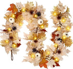 Fall Decor 6FT Lighted Fall Garland with Lights & Timer, Full Autumn Light Up Fall Leaf Mantle Garland with Pumpkin Berries Pinecone, Indoor Fall Thanksgiving Decorations for Home Fireplace Porch Door by Grastfu