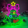Christmas Neon Sign Pink Bow Christmas Tree Neon Sign for Wall Decor Xmas Tree Led Sign with Star Candy Neon Light Up Signs for Bedroom Window Holiday Door Xmas Party Home Decoration Winter Porch by DpaintNeonSign