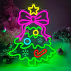 Christmas Neon Sign Pink Bow Christmas Tree Neon Sign for Wall Decor Xmas Tree Led Sign with Star Candy Neon Light Up Signs for Bedroom Window Holiday Door Xmas Party Home Decoration Winter Porch by DpaintNeonSign