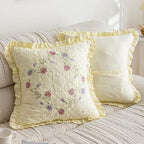 vctops Set of 2 Cotton Quilted Embroidered Decorative Square Throw Pillow Covers with Ruffles Floral Soft Cushion Case for Couch Sofa Bed (Flower B,18"x18") - Image 2