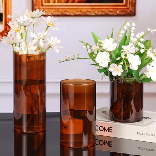 Amber Glass Cylinder Vases for Centerpieces - 6 Inch Tall Flower Vases for Wedding & Fall Decor, Floating Candle Holders for Table Centerpieces, Set of 6 Pcs - Image 6