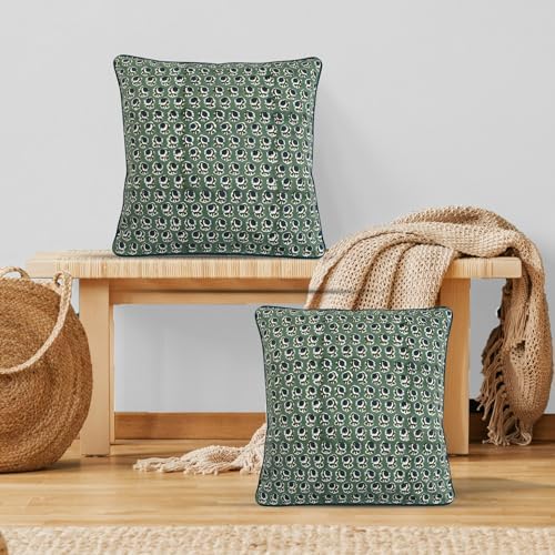 Ridhi Block Print Basil Green Pillow Cover 24" x 24" (Pack of 2) Decorative Couch Pillows for Living Room, Chic Boho Cute Outdoor Pillows Covers Gifts for Spring, Easter and Valentine - Image 2