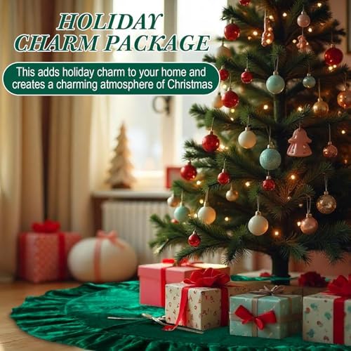 48 Inches Velvet Christmas Tree Skirt Decorations Green Luxury Xmas Fur Plush Skirts for Merry Christmas Party Rustic Vintage Holiday Home Winter - Image 6