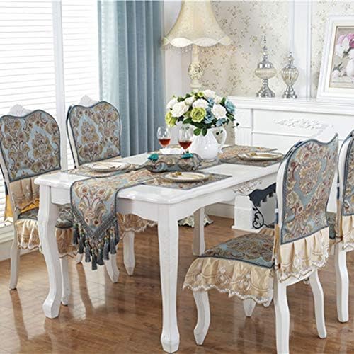 vctops Vintage Luxury Jacquard Damask Floral Table Runners Tea Table Decoration with Multi-Tassels 13"x77" Blue - Image 4