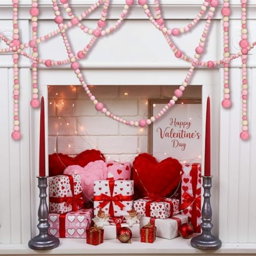 Bucherry 4 Pcs Christmas Wood Bead Garland 28.8 Feet, Pink, Natural - Image 4