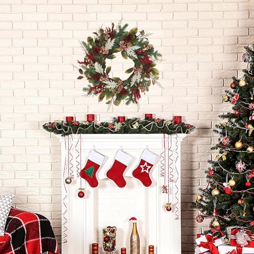 20" Gold Red Berries Christmas Wreaths for Front Door, Metallic Finish Eucalyptus Leaves Winter Xmas Wreath Outdoor Holiday Decoration, Door Wreath Decor for Farmhouse Front Porch Wall Window - Image 5