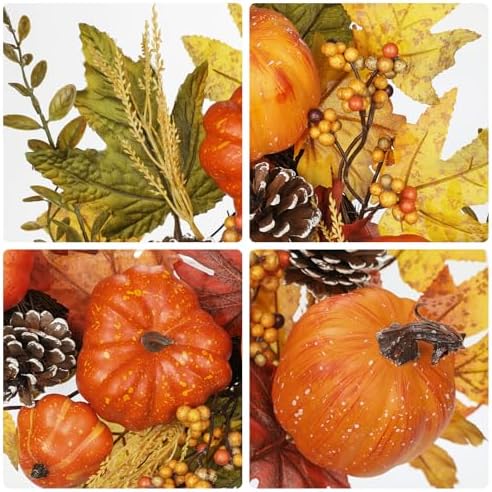 Fall Wreaths for Front Door Outside 24" Autumn Wreath with Fake Pumpkins, Pinecones, Berries, Fall Wreaths for Indoor & Outdoor, Falls Wreath for Home, Porch, Harvest, Halloween, Thanksgiving Decor - Image 2