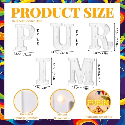 Honoson 5 Pcs Happy Purim Party Decorations Purim Light up Sign - Image 2