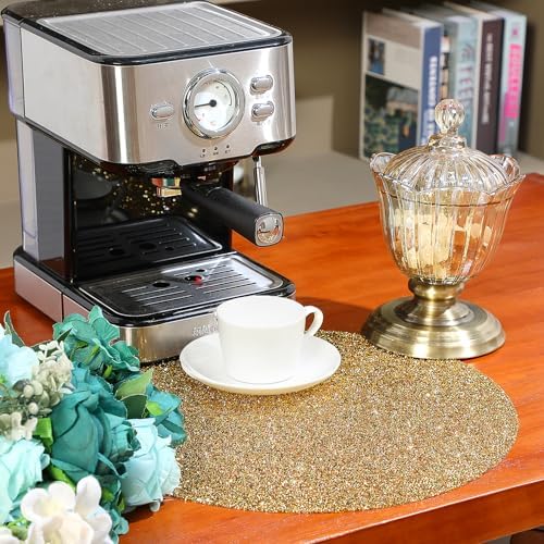 Blulu 4 Pieces Round Rhinestone Placemat Glitter Sparkle Table Mat,Gold - Image 2