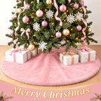 Viorawhite Pink Christmas Tree Skirt, 60 Inch Large Faux Fur - Image 5