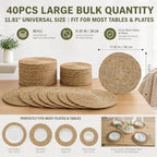 40Pcs Round Placemats Bulk Plate Chargers Set, 11.81in Woven Placemat Rustic Braided Straw Rattan Charger Natural Cattail Place Mat for Wedding Party Table Single Tableware Use (40pcs) - Image 3