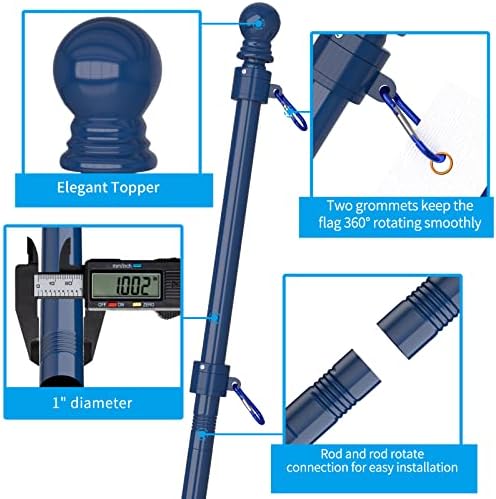 ZMTECH Flag Pole - Upgraded Bracket,(2 Packs) 6 FT Stainless Steel Flag Poles for Outside House, Residential or Commerical, Tangle Free Flag Pole Kit for American Flag (Without Flag, Blue) - Image 4