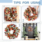 22 Inch Fall Front Door Wreath with Eucalyptus Lamb Ears Leaves and Berries, Autumn Fall Leaves Wreath with White Berries for Indoor and Outdoor, Festival Home Decor - Image 5