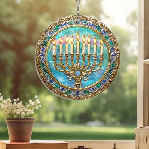 Hanukkah Menorah Jewish Suncatcher Acrylic Hanging TQN3990AS, 8in - Indoor, Outdoor, Home Decor, Window Suncatcher Hanging Decorations by FLAGWIXLLC