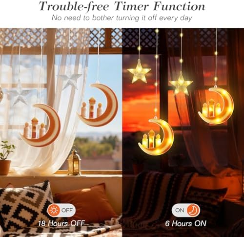 Lewondr Ramadan Curtain String Lights, 138 LEDs Moon Castle Star Lights - Image 3