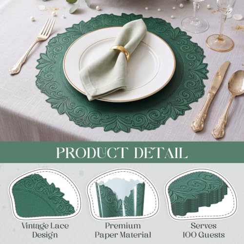 100 Pcs Paper Placemats Round Disposable Table Mats, Dark Green - Image 3