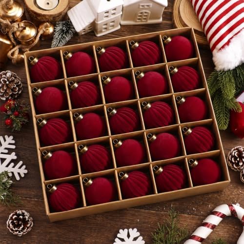 Pinkunn 24 Pcs Velvet Burgundy Christmas Ball Ornaments 2.36 Inch by Pinkunn