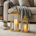 JHY DESIGN Set of 2 Gold Stainless Steel Decorative Candle Lanterns 20.5"&15" High Metal Candle Lanterns for Indoor Outdoor Events Parities Weddings Vintage Style Hanging Lantern by JHYDESIGN