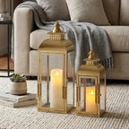 JHY DESIGN Set of 2 Gold Stainless Steel Decorative Candle Lanterns 20.5"&15" High Metal Candle Lanterns for Indoor Outdoor Events Parities Weddings Vintage Style Hanging Lantern by JHYDESIGN
