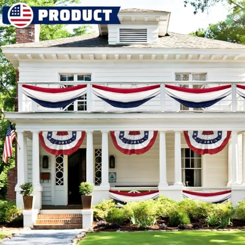 American Flag Bunting Banner 2x20 Ft Patriotic Decorations – Red White Blue Stripe USA Banner for 4th of July Outdoor Porch Fence Garden Memorial Day Veterans Day Decor (1 Pack) - Image 5