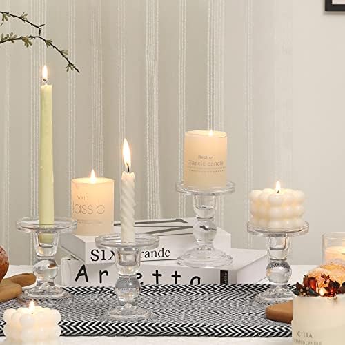 Glass Candle Holder Set of 4 Clear Candlestick Holders for Pillar Taper and Tealight Candles, Vintage Table Centerpiece for Wedding, Christmas Home Decor - Image 7